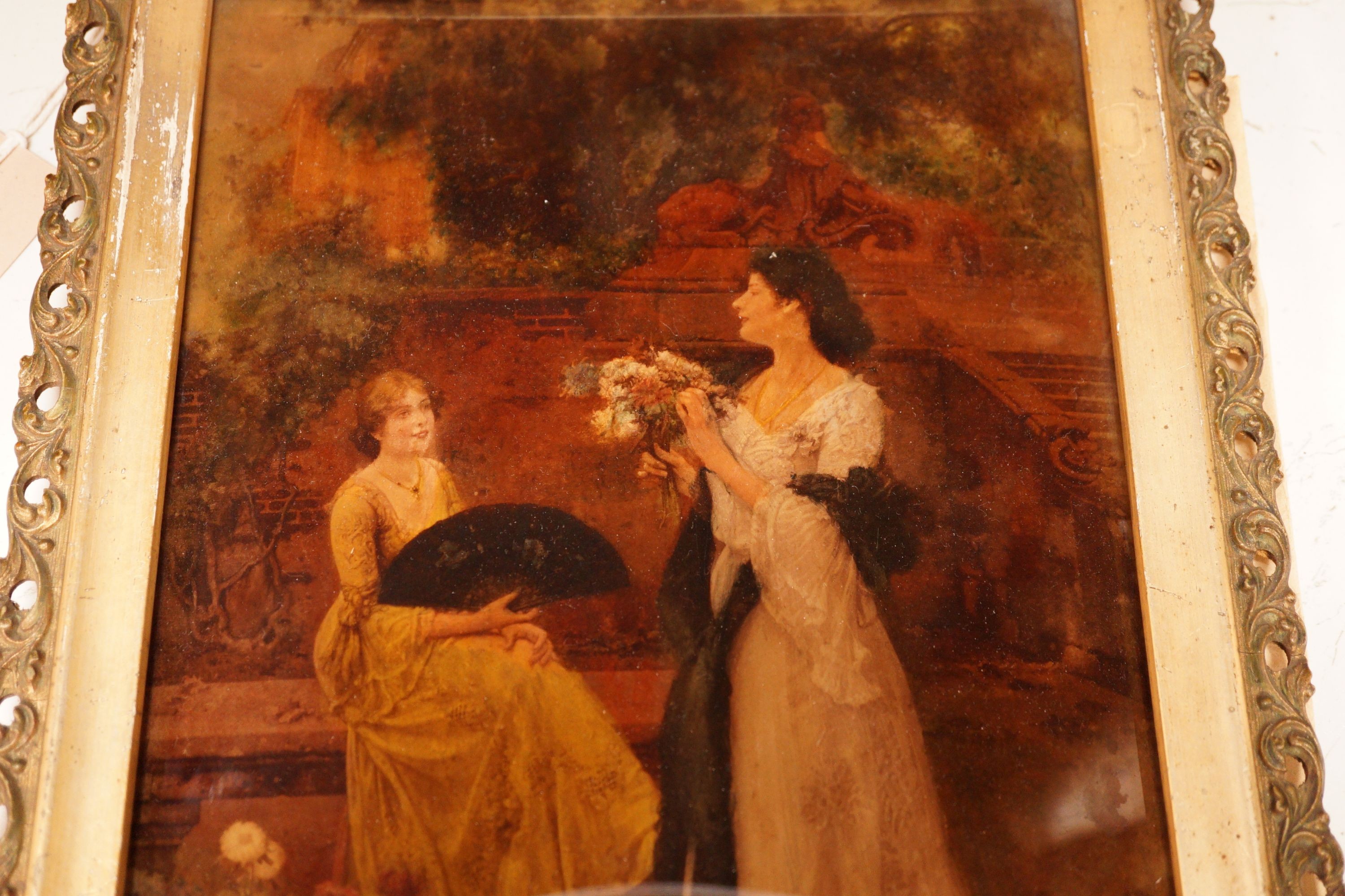 A 19th century gilt framed reverse painting on glass, 26x18cm
